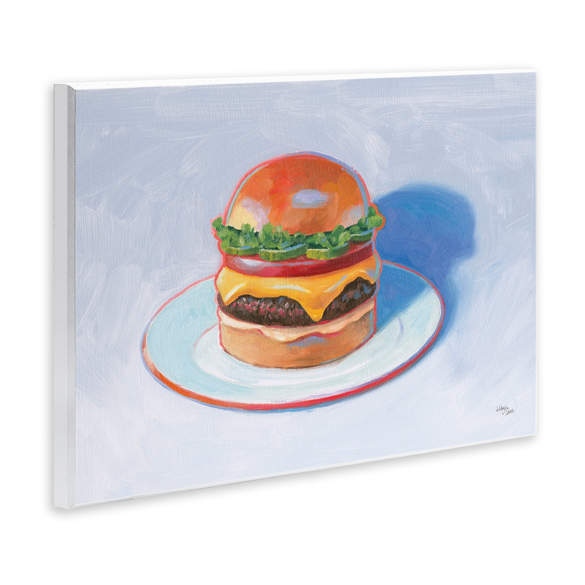 Stupell Industries Burger on Plate Food & Beverage Painting Unframed Art Print Wall Art, 19 x 13