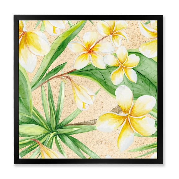 Designart 'Yellow Flowers and Tropical Foliage XI' Traditional Framed Art Print