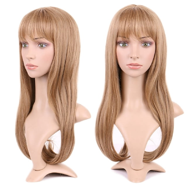 Perruque Longue Synthétique Bouclée avec Frange Cheveux Courts Perruques Résistantes à la Chaleur Perruque Complète Tête Complète pour Femmes Blond Mèches