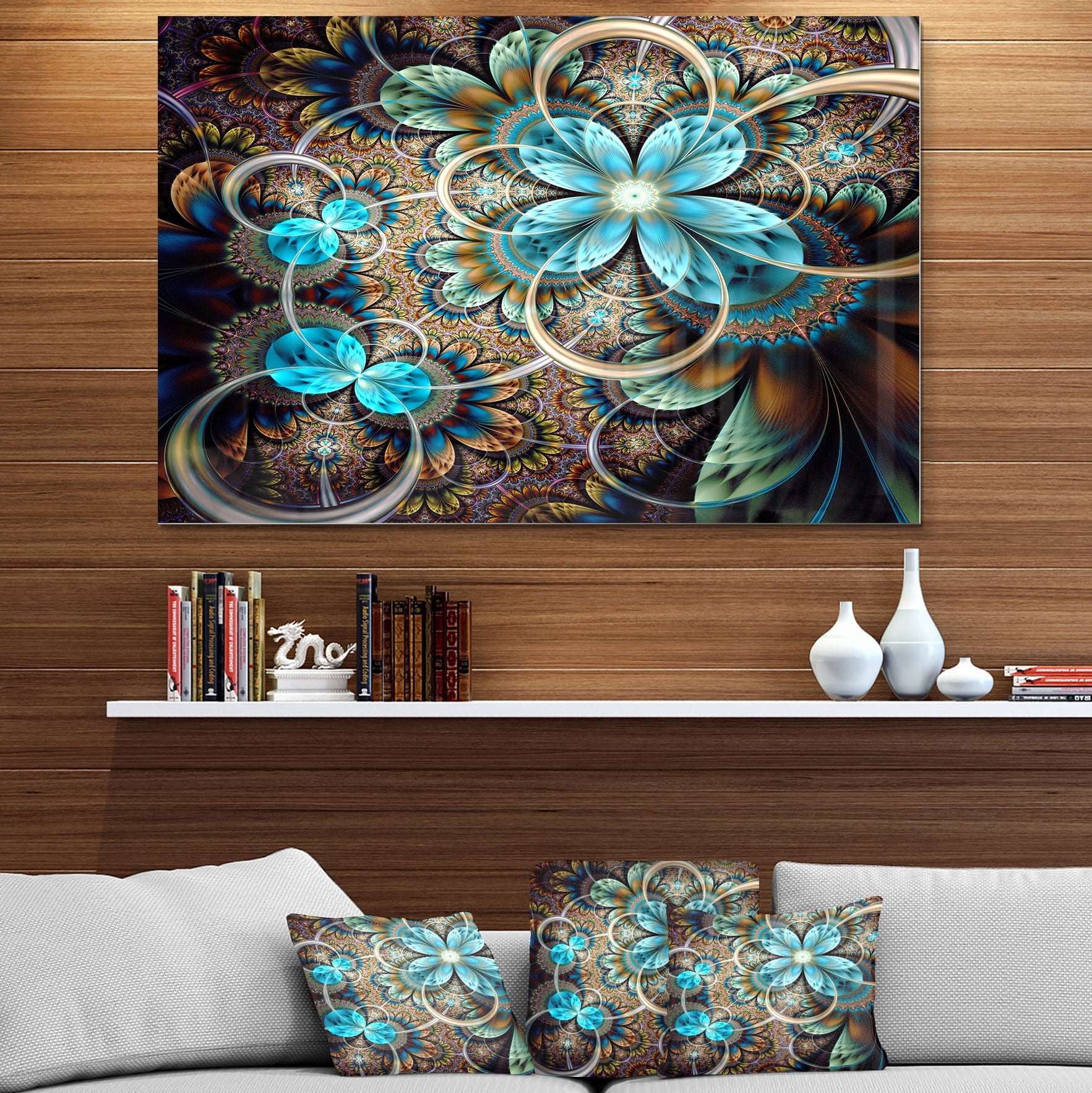 Designart 'Colorful Fractal Flowers with Blue Shade' Metal Wall Art