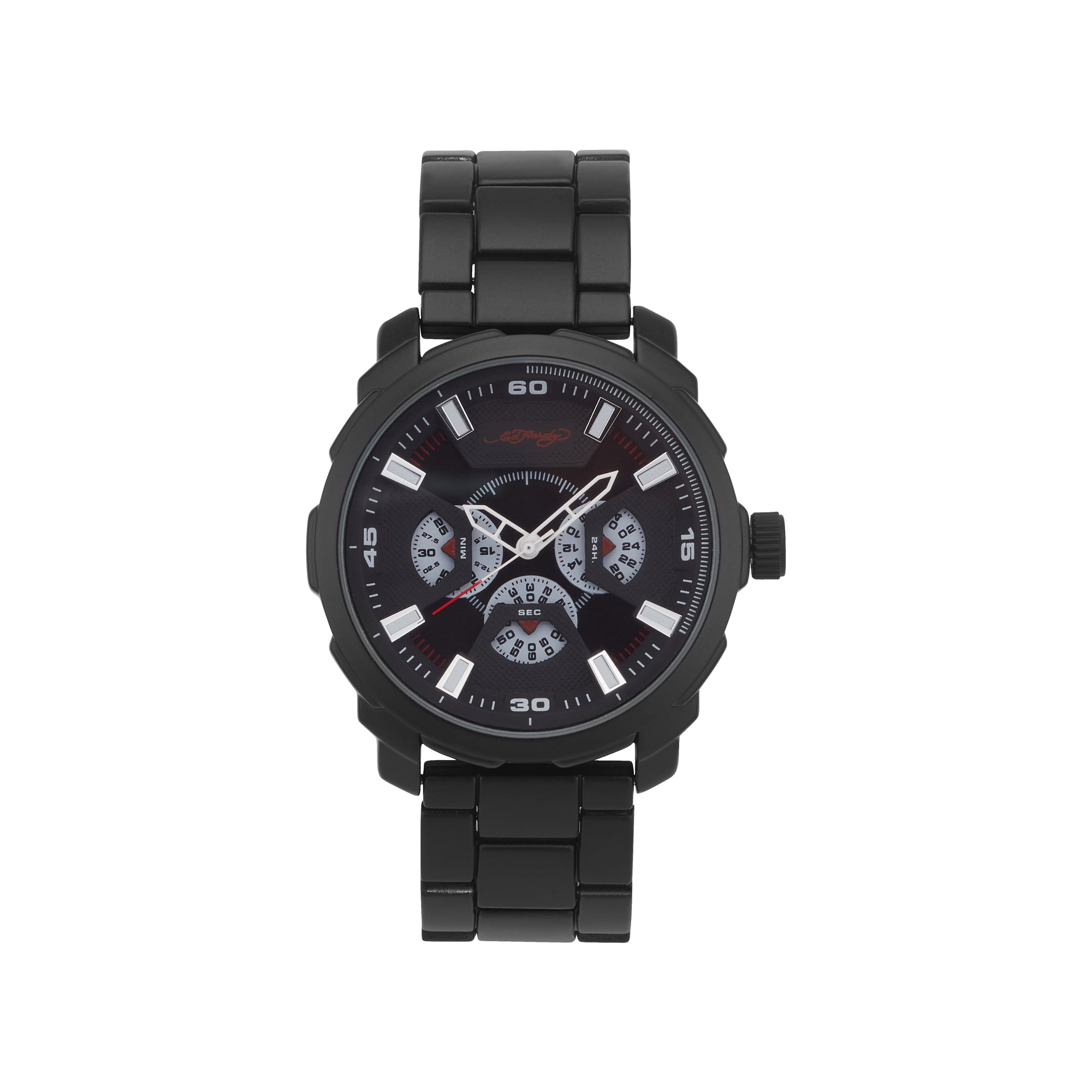 Ed Hardy Men's Black Textured Silicone Strap Watch 48mm - Walmart.com