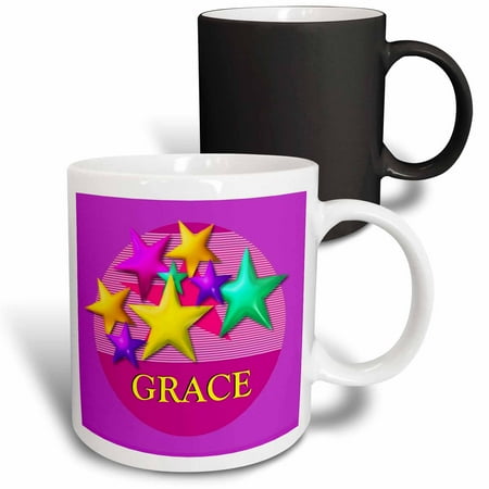 

3dRose Vibrant colored stars on a pink background with the name GRACE Magic Transforming Mug 11oz