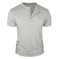 thumbnail image 3 of Summer Mens Clothes Button Solid Color Patchwork Short Sleeve Casual Round Neck Beach Fashion Summer Tops - Gray∣2XL, 3 of 8
