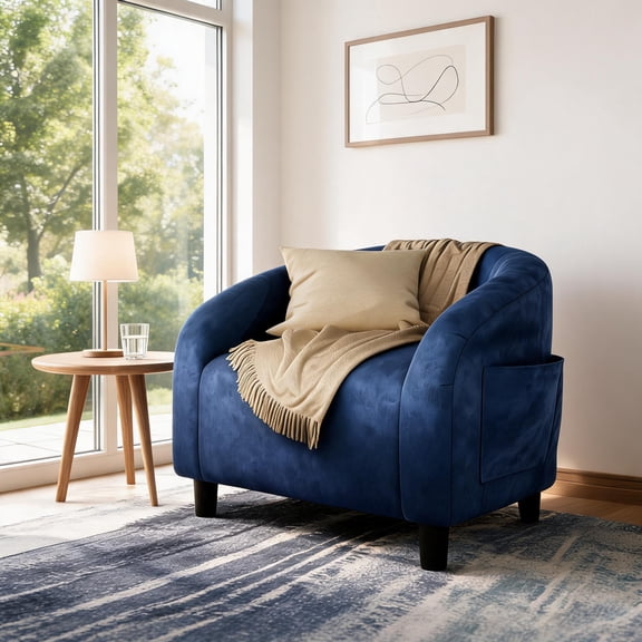 Modern Barrel Accent Chair, Upholstered Club Armchair with U-Shaped Backrest, Curved Armrests & Soft Padded Seat for Living Room Bedroom Office