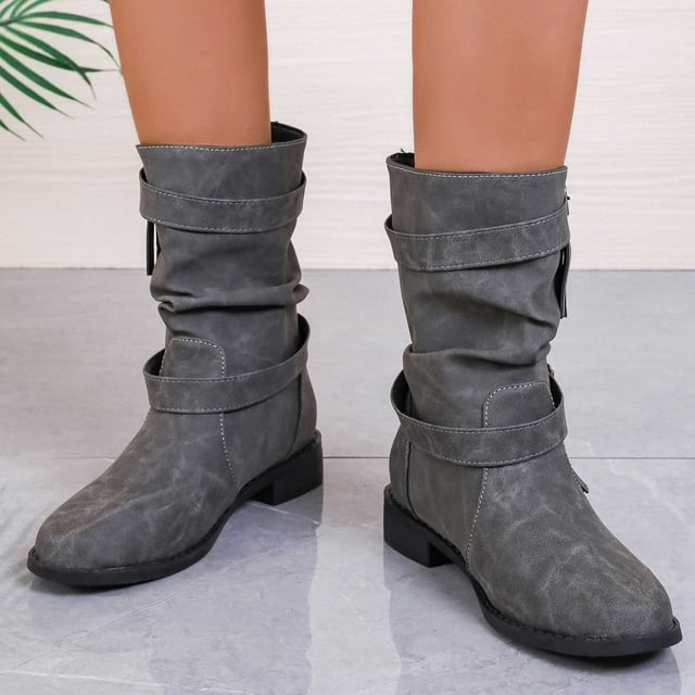 Amzcrzy Bottes à la Cheville pour Femmes Bottes Mi-Mollet Grande Taille pour Femmes avec Boucle à Pampille Bout Rond Bottes Plates Bottines pour Femmes Bottes pour Femmes Bottines pour Femmes Bottes pour Femmes Bottes pour Femmes Mode pour Femmes
