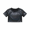 thumbnail image 2 of CUZIBR Girls Shirt Shine Sequins Shirts Crop Top Short Sleeve Round Neck Carnival Performance Glitter Sequin Stretch Tee Dancewear Athletic Baggy Tops,Black,3-4 Years, 2 of 4