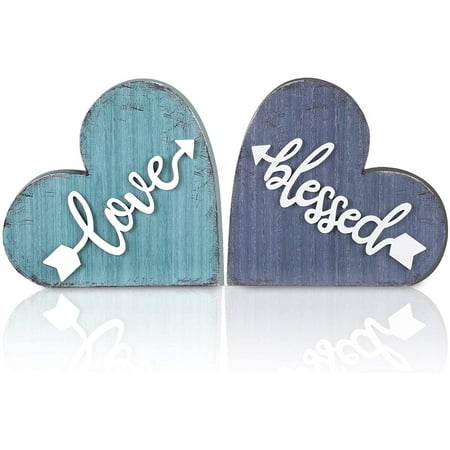 Merek 2 Pieces Rustic Wooden Love Sign, Rustic Wooden Love Hearts