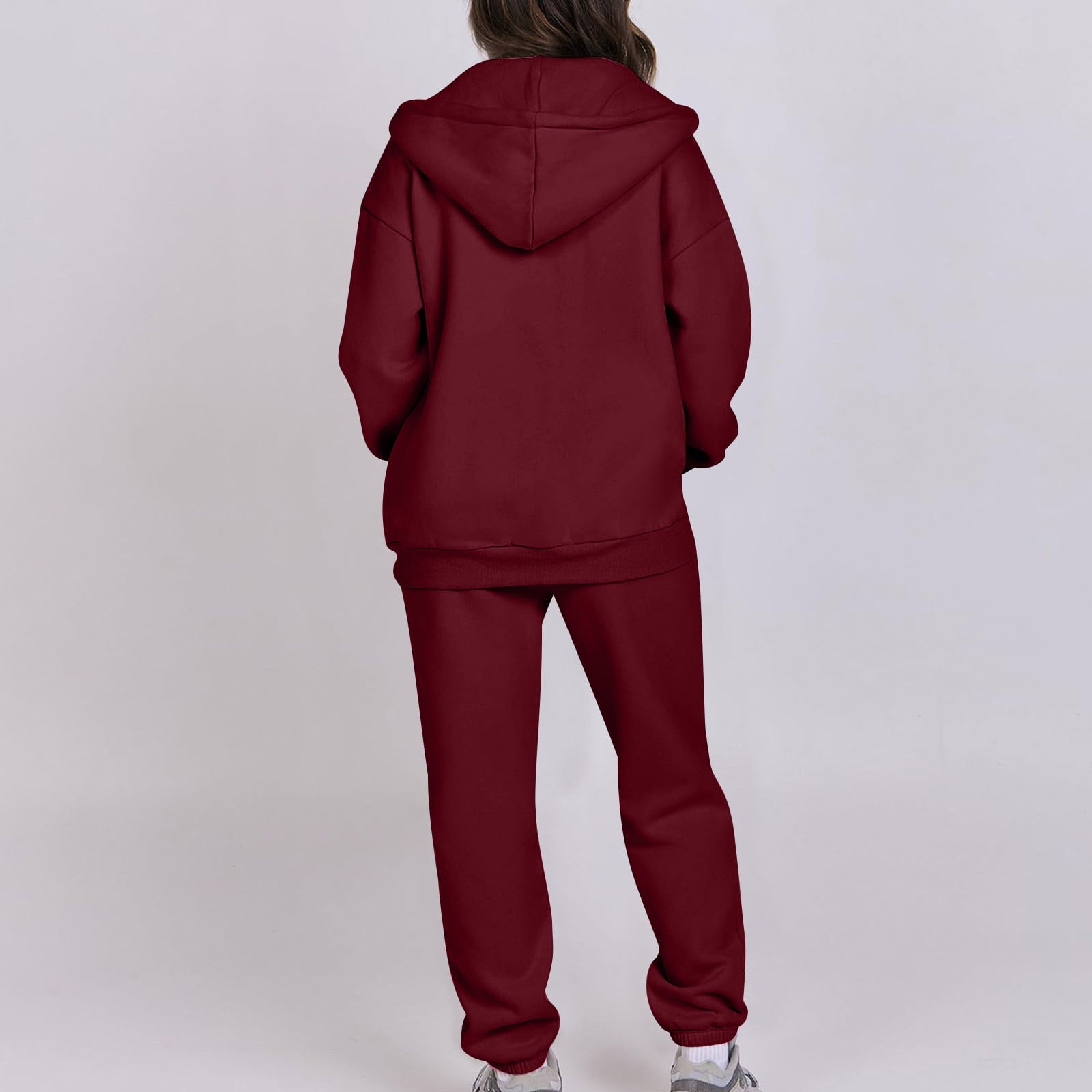 Ensemble Jogging Femme 2 Pièces - Survêtement Décontracté Doux, Idéal Sport, Yoga, Maison (haut Capuche + Pantalon) - 9
