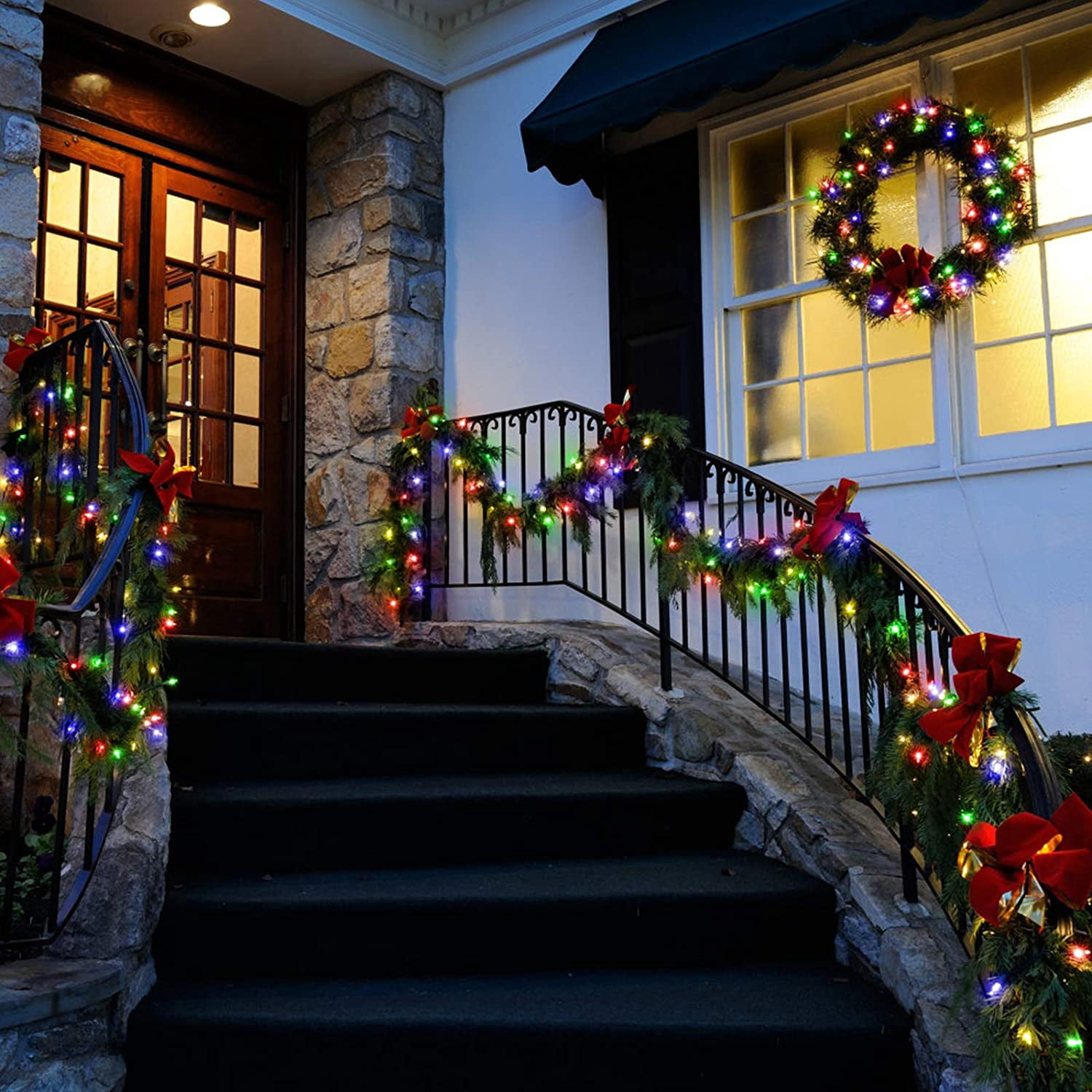 50-Count Christmas Lights, 2 Pack Battery Powered Mini String Lights 16FT 8 Lighting Modes Indoor Xmas Wreath Lights for Christmas Tree Decoration Outdoor Garden Party Wedding Decor(Multicolor)