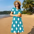 thumbnail image 4 of Fotbe Sky Blue And White Polka Dot Vestido Largo de Moda para Mujer, Vestido Tipo Camiseta con Manga Corta y Estilo Casual a Rayas y Bloques de Color, 4 of 6
