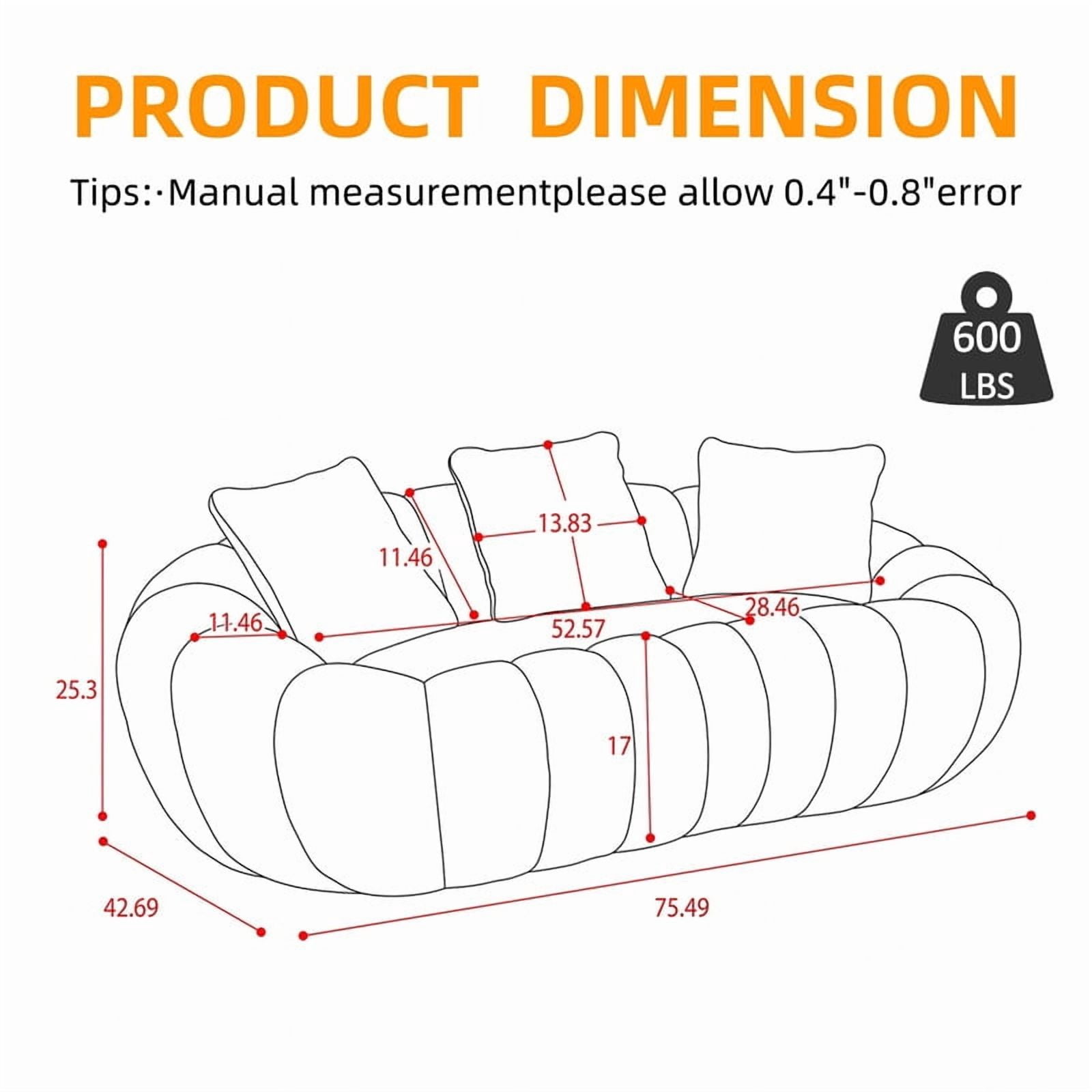 Vacuum Compression Oversized Loveseat with 3 Throw Pillows, Velvet Upholstered Sofa, No Assembly Boneless Floor Couch