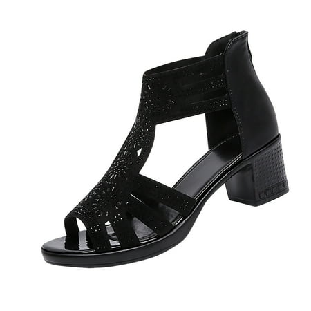 

Sentuca Women s Middle Top Sandals Thick Heel Hollow Zipper Boots High Heel Sandals