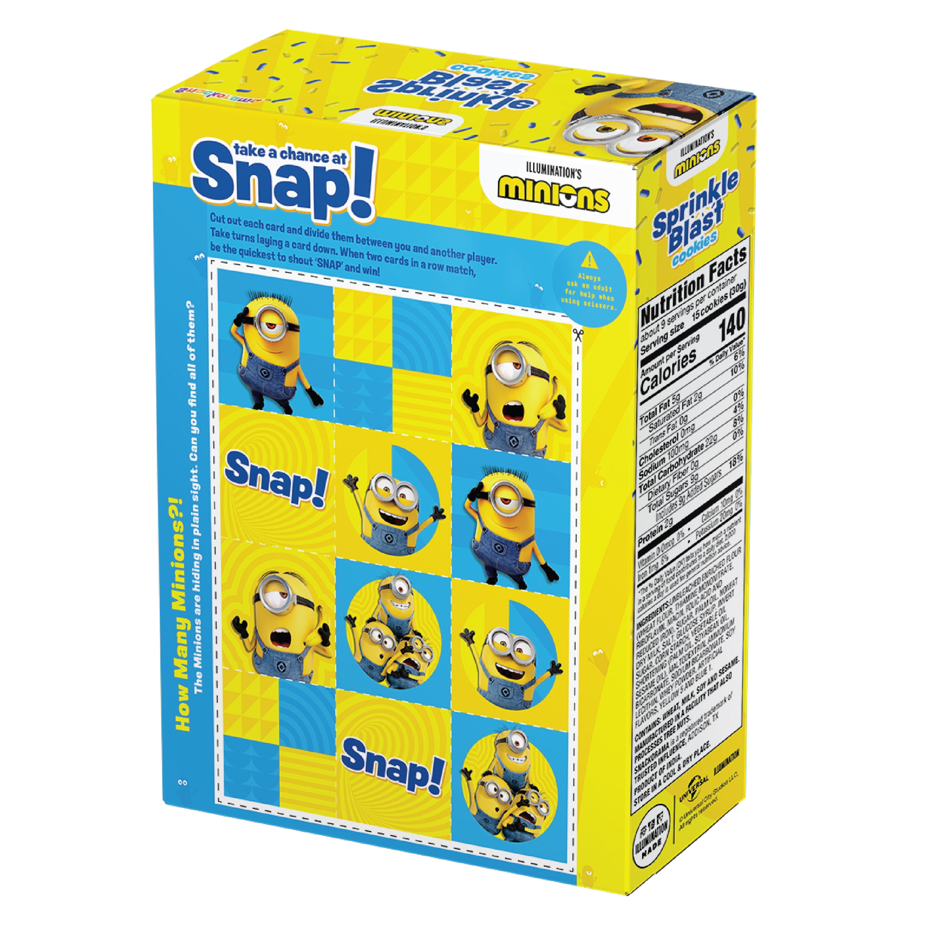 Snackorama Minions Sprinkle Blast Baked Cookies, Vanilla Flavor with Sprinkles, 10 oz Box (Shelf-Stable)