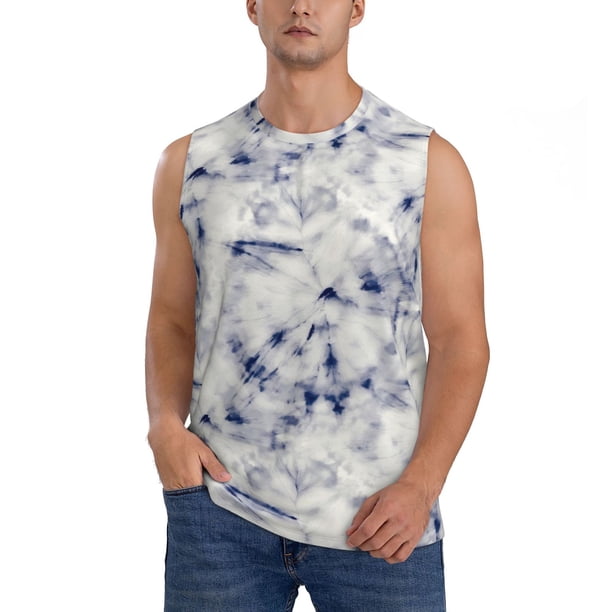 Balery Indigo Tie Dye Camisetas sin mangas para hombre, absorbe la humedad y protege contra el mal olor.-Medium