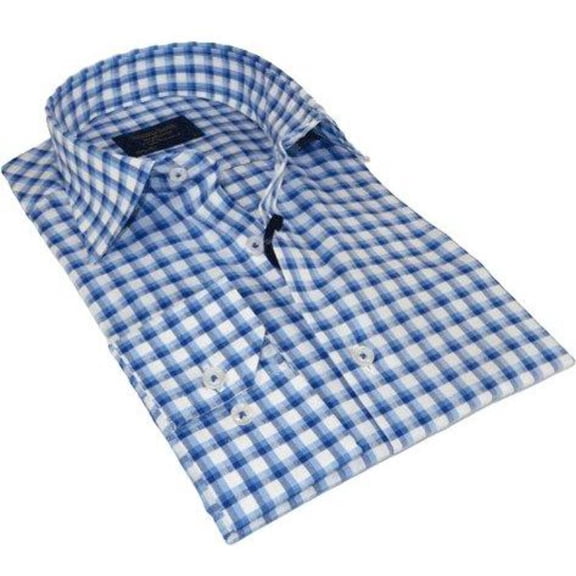 Men 100% Cotton Shirt Manschett Quesste Turkey Slim Fit 6012-05 Med Blue Checker