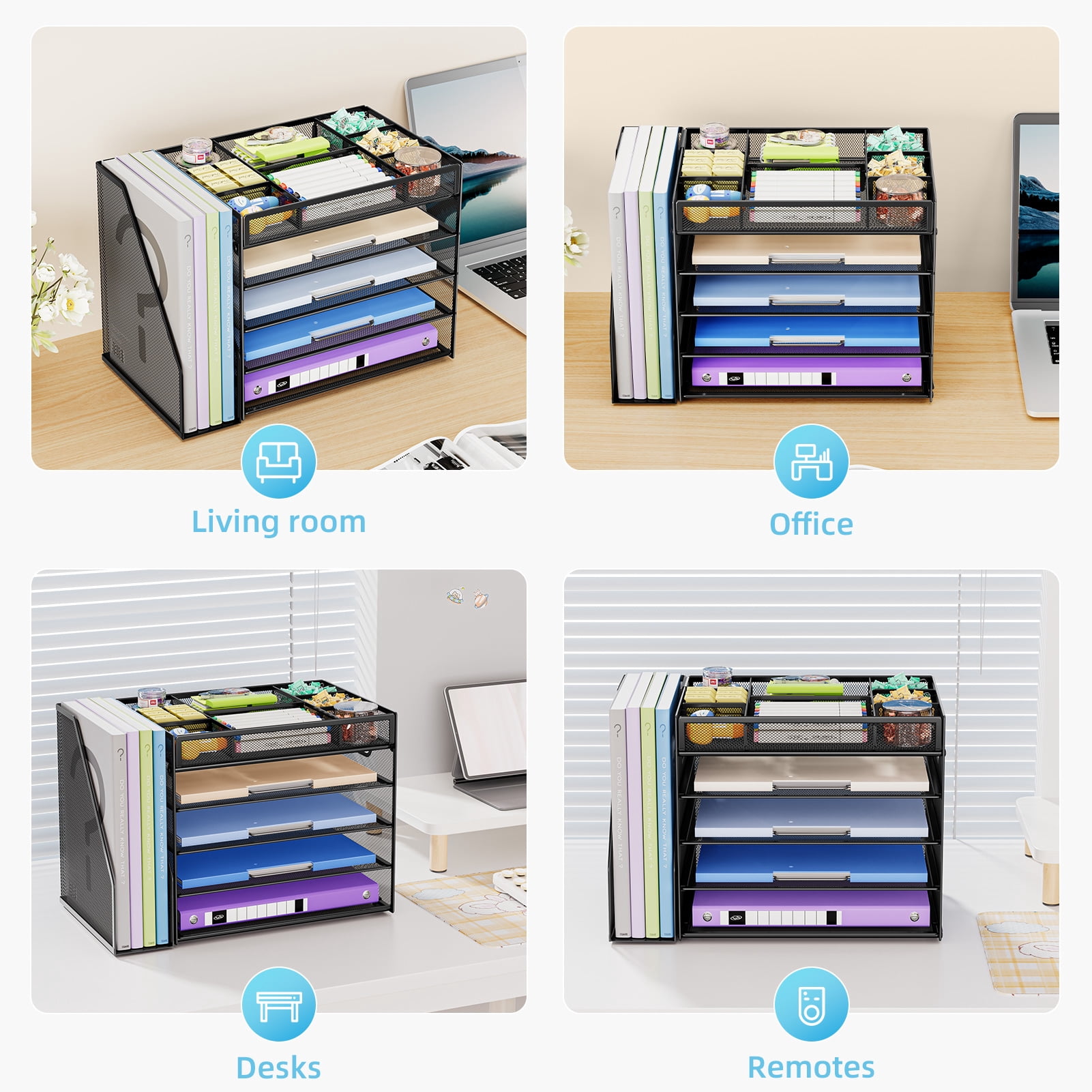 Marbrasse Multi-Functional Desk Organizer Tray,5 Tier Paper Letter Tray Organizer with File Holder,Mesh File Storage with 8 Compartments
