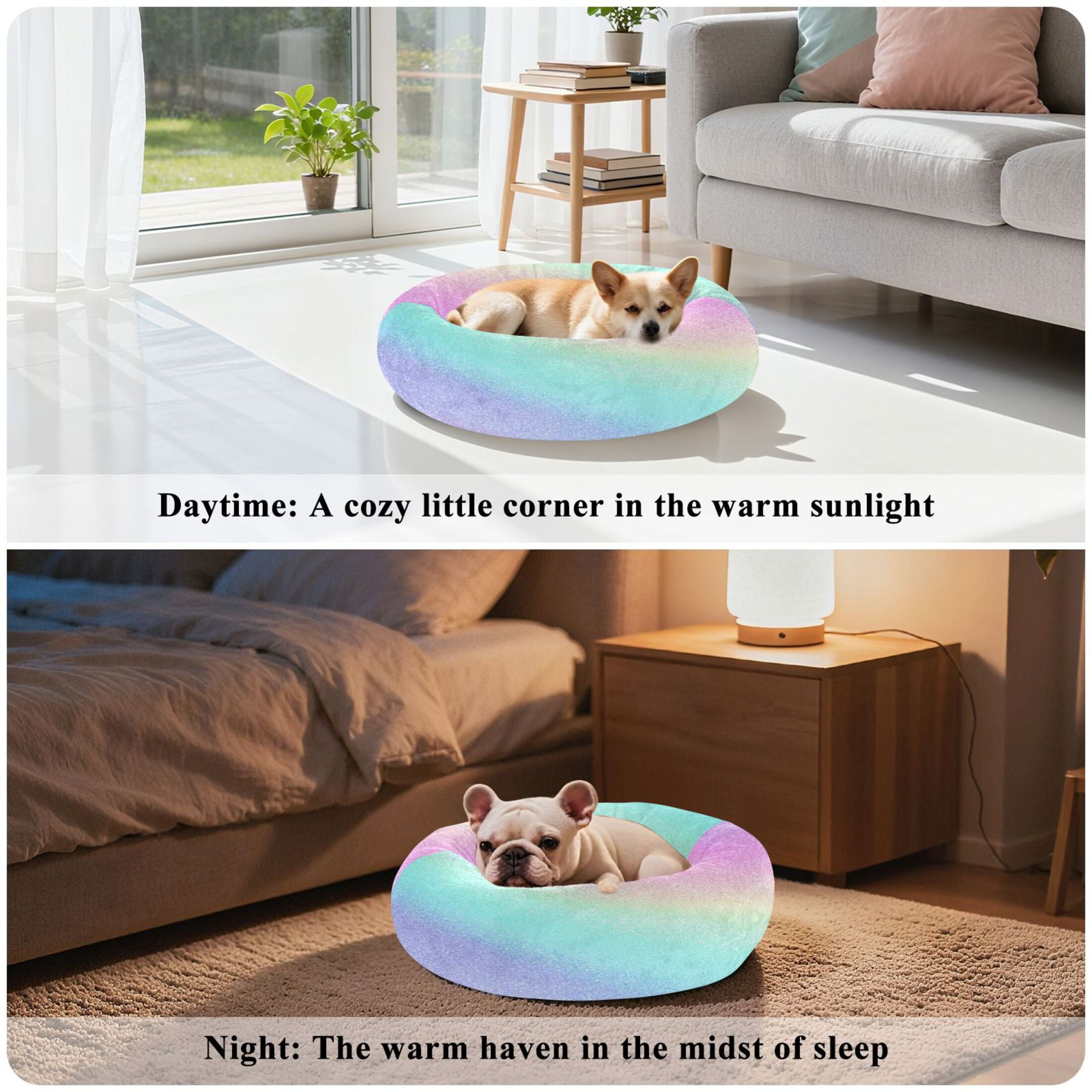 Iauyy Pet Couch Donut Cat Bed for Indoor Cats/Small Dogs Washable & Machine with Non-slip Bottom Calming Cat Furniture, Light Background (XS)