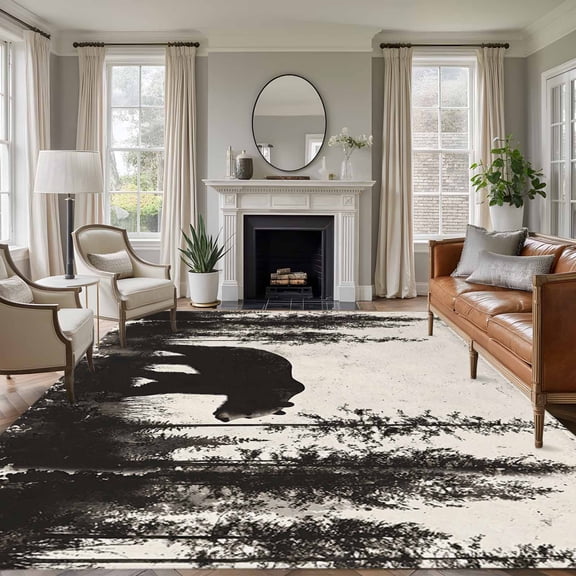 Black Bear Large Area Rug 8x10 FT, Non Slip Living Room Throw Carpet, Vintage Forest Cabin Animals Silhouette Washable Soft Indoor Outdoor Carpet Non-Shedding Rug for Bedroom Dining Room