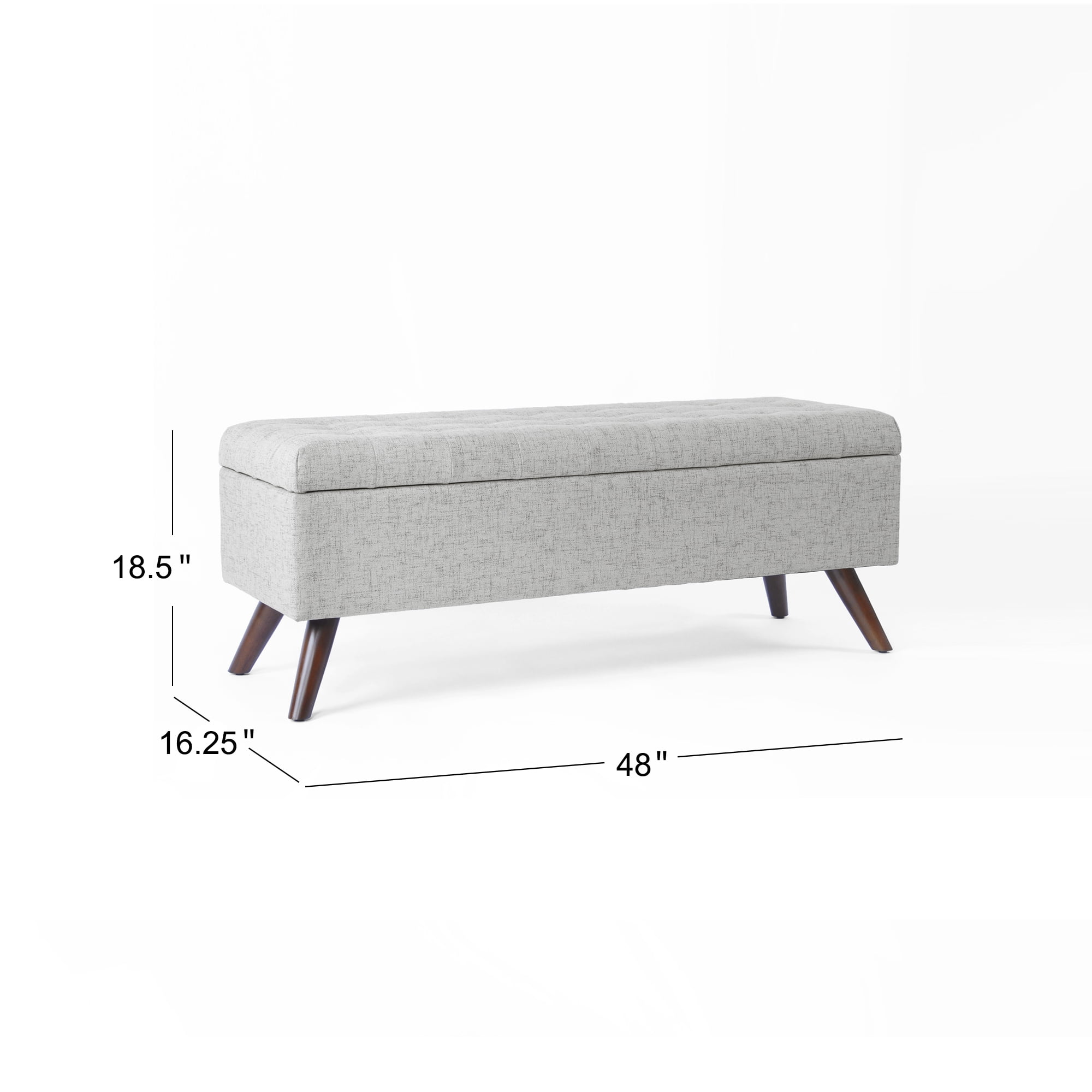 HomePop Modern Tufted Storage Bench, 48"W x 16.25"D x 18.5"H, Gray