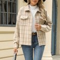 thumbnail image 2 of ZZkhGO Women's Long Sleeve Lapel Hoodless Jacket Plaid Button Cardigan Coat Top with Pocket Fall Casual Thickened Turndown Woollen Coat, 2 of 7
