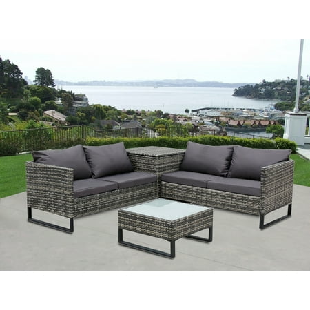 4-Piece Patio Furniture Sets on Sale SEGAMRT 4-Piece Wicker Conversation Furniture Set w/ Seat Cushions & Tempered Glass Dining Table Wicker Sofa Sets for Porch Poolside Backyard Garden S8318