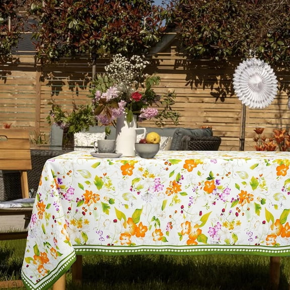 Spring Tablecloth, Waterproof Floral Table Cloth, Oblong 60 x 84 inch, Fabric Table Cloth for Dining, Holiday, Parties, Picnic, indooor, Outdoor