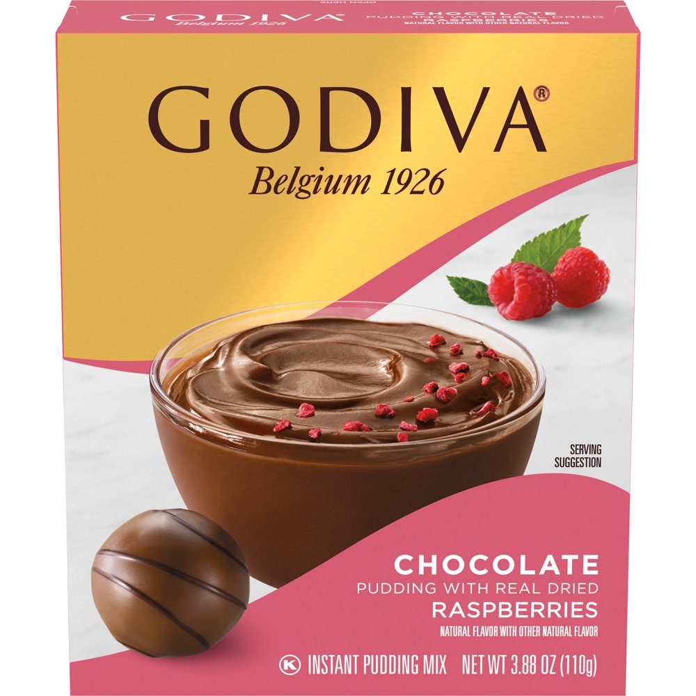 Godiva Chocolate Pudding with Real Dried Raspberries Instant Pudding Mix, 3.88 oz Box Walmart
