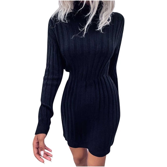 Viikei Cardigan Sweaters for Women Oversized Sweaters for Women Ladies Solid Color Strip Turtleneck Long Sleeve Sweater Dress
