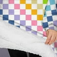 thumbnail image 3 of Oversized Wearable Blanket Hoodie,Pastel Color Checkered Pattern Sherpa Blanket Hoodie with Super Pockets,Super Warm Fuzzy Pullover for Women & Men, 3 of 6