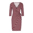 thumbnail image 3 of Summer Saving Wycnly Sundresses for Women 3/4 Sleeve V-Neck Polka Dot Midi Dresses Tie Waist Evening Party Prom Wrap Formal Summer Dress Red s Clearance Clothes, 3 of 4