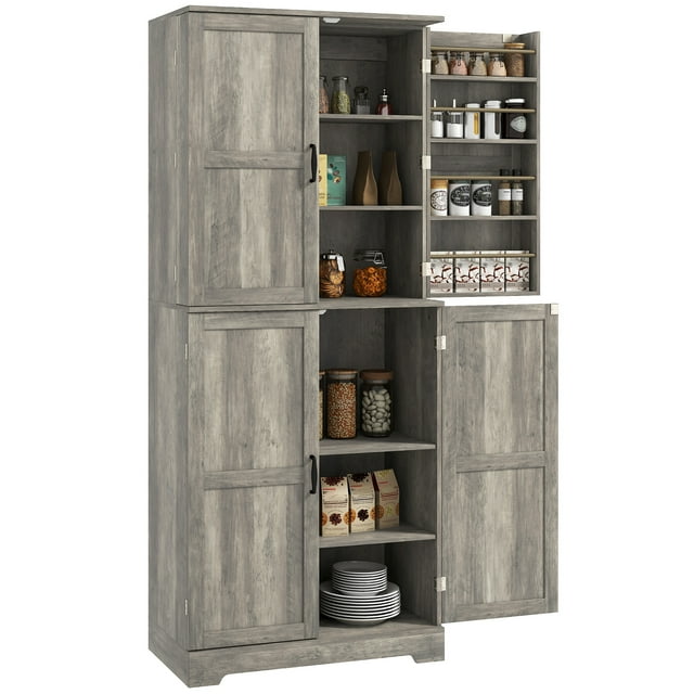 HOMCOM Farmhouse Kitchen Pantry Cabinet, Kitchen Storage Cabinet, Grey