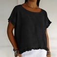 thumbnail image 4 of VBVC Women's Cotton-Linen Ruffle Hem T-Shirt,Ladies Short Sleeve Crew Neck Top,Loose Fit Summer Breathable Blouse For Women,Black,S-2XL, 4 of 8
