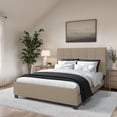 thumbnail image 1 of CorLiving Monroe Fabric Upholstered Platform Twin/Single Bed with Tufted Headboard and Wood Legs, No Box Spring Required, Warm Stone, 1 of 8