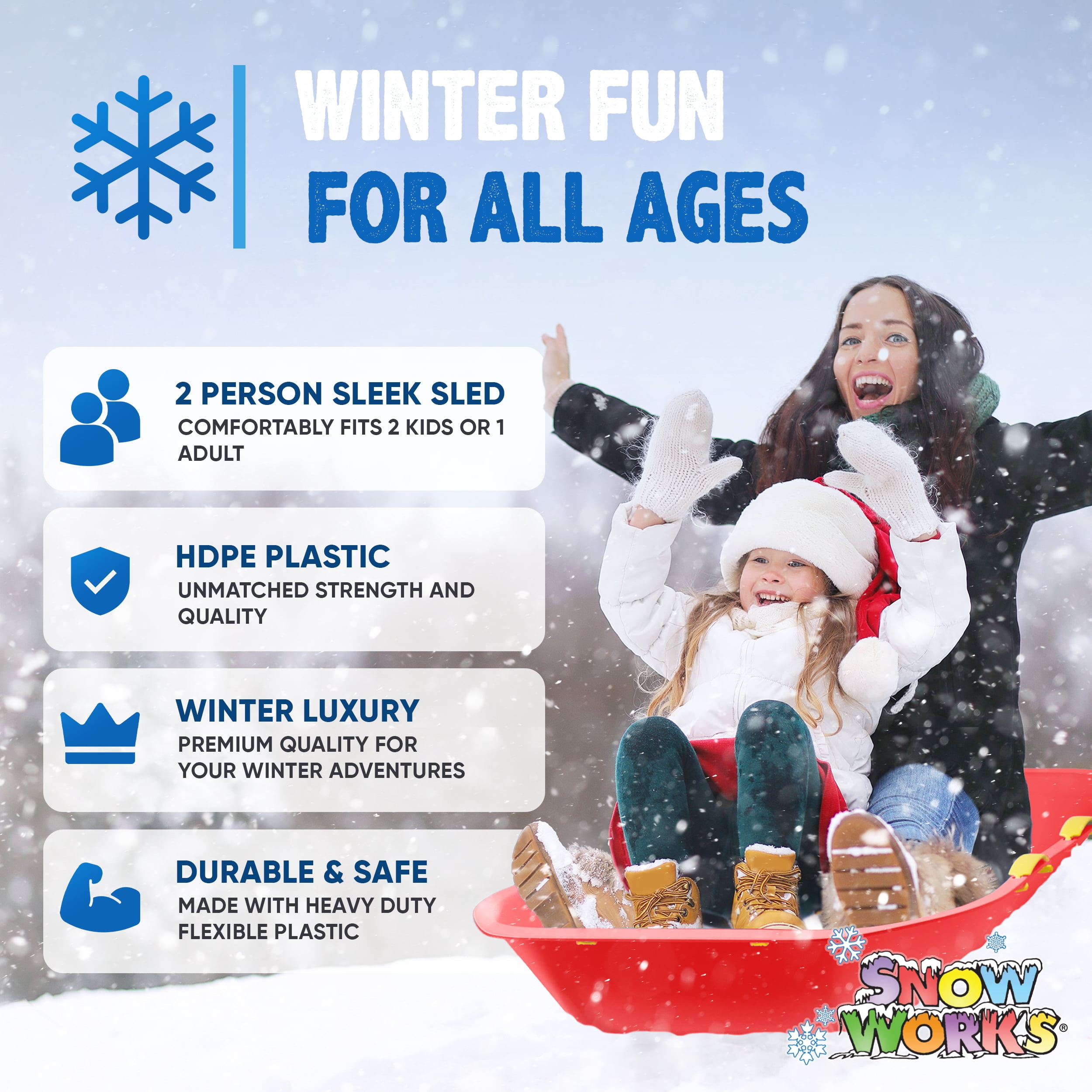 Snow Works LIFETIME 47.5" High-Density Toboggan Snow Sled for Kids and Adults (Red, 1 Pack)