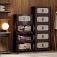 thumbnail image 3 of 4 Tiers Folding Storage Cabinet,20" Side Wide Stackable Storage Bins with Doors and Wheels, Space Saving Plastic Cabinet for Living Room, Office, Dorm, Retro Brown, 3 of 17
