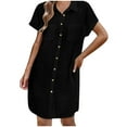 thumbnail image 2 of Amzcrzy Womens Button Down Shirt Dress Summer Cotton Linen Collared Dress V-Neck Mini Dress Casual Short Sleeve Loose Tunic Dresses with Pockets S-2XL, 2 of 9
