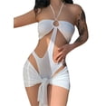 thumbnail image 3 of VISgogo - Conjunto de 2 piezas de verano para mujer, color sólido con recortes y corbata halter + conjunto de minifalda envuelta VISgogo moda, 3 of 9