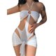thumbnail image 3 of VISgogo - Conjunto de 2 piezas de verano para mujer, color sólido con recortes y corbata halter + conjunto de minifalda envuelta VISgogo moda, 3 of 9