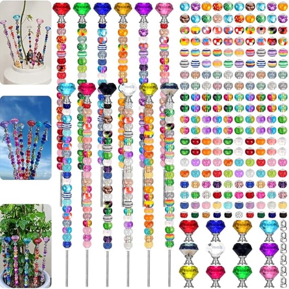 236PCS DIY Garden Stake Kit - 12 Stainless Steel Stakes with Crystal Tops & 200 Beads