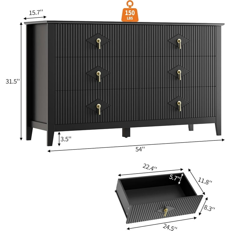 M optimized Dresser for Bedroom with 6 Drawers, 54" Extra Wide Modern Chest  of Drawers with Metal Handle, Dresser TV Stand, Wood Drawer Organizer for  Bedroom, Living Room, Hallway - Walmart.com