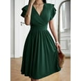 thumbnail image 2 of Summer Midi Dress 2025 Spring V Neck Cocktail Wedding Guest A Line Fit and Flared Dresses Green M, 2 of 5