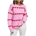 thumbnail image 3 of WRKEKC Women's Heart Print Knit Pullover Sweater Casual Crew Neck Long Sleeve Valentine Fall Tops Cozy Womens Sweater Romantic, 3 of 10