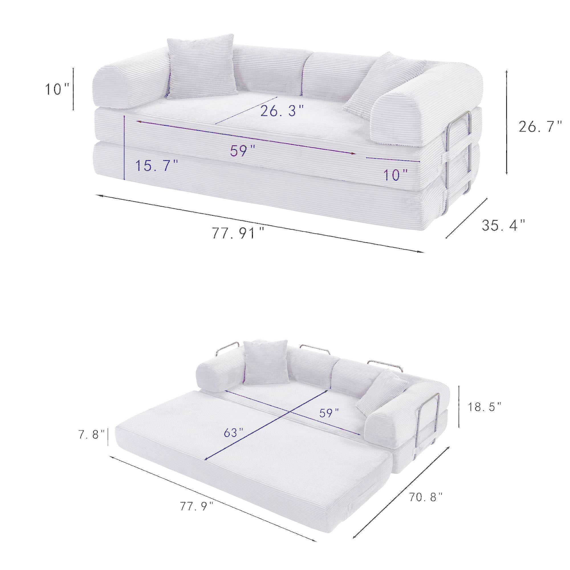 Convertible Sleeper Sofa Bed with Pillow, Corduroy Folding Mattress Floor Sofa Lounge Couch for Living Room, Bedroom, Brown