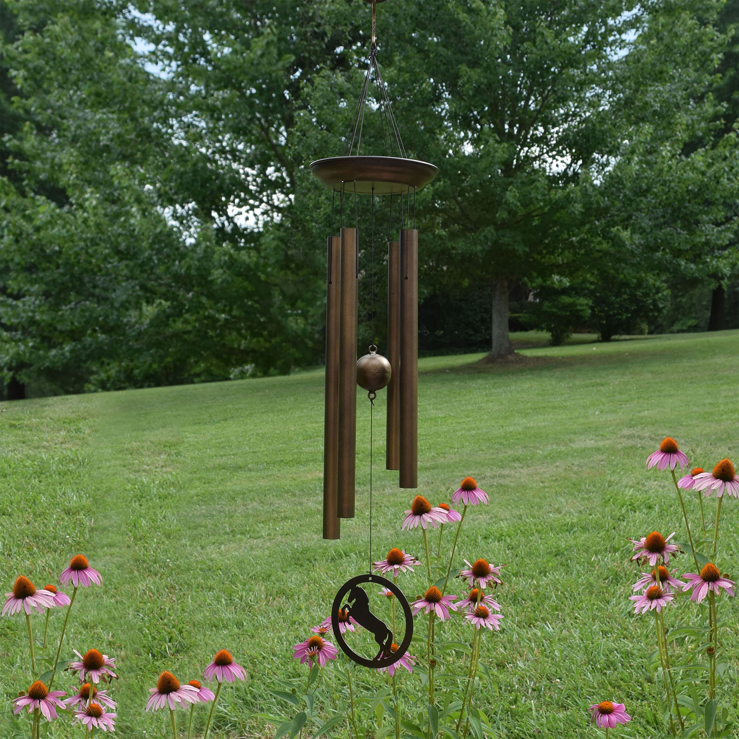 Rivers Edge Products Rivers Edge Products 40" Brass Wind Chime for Outside - Weather-Resistant Soothing Metal Wind Bell - Western Animal Outdoor Decor for Patio, Garden, Porch, Cabin - Horse Bronze