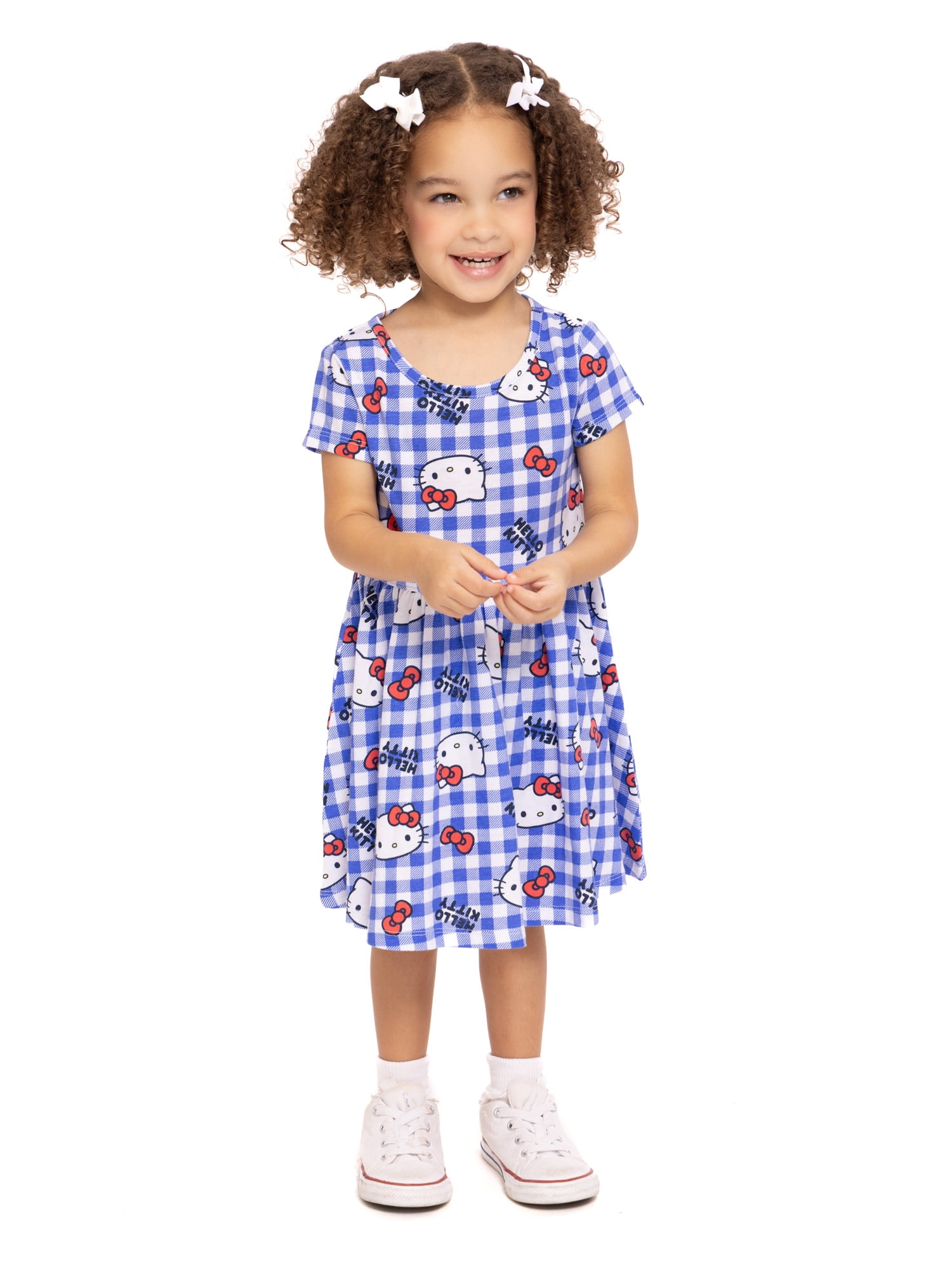 Hello Kitty Toddler Girl Allover Print Dress with Short Sleeves, Sizes 12M-5T