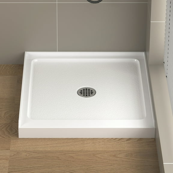 KPUY 36" x 36" White Acrylic Single Threshold Shower Base, Anti-Slip Texture and Center Drain Shower Pan
