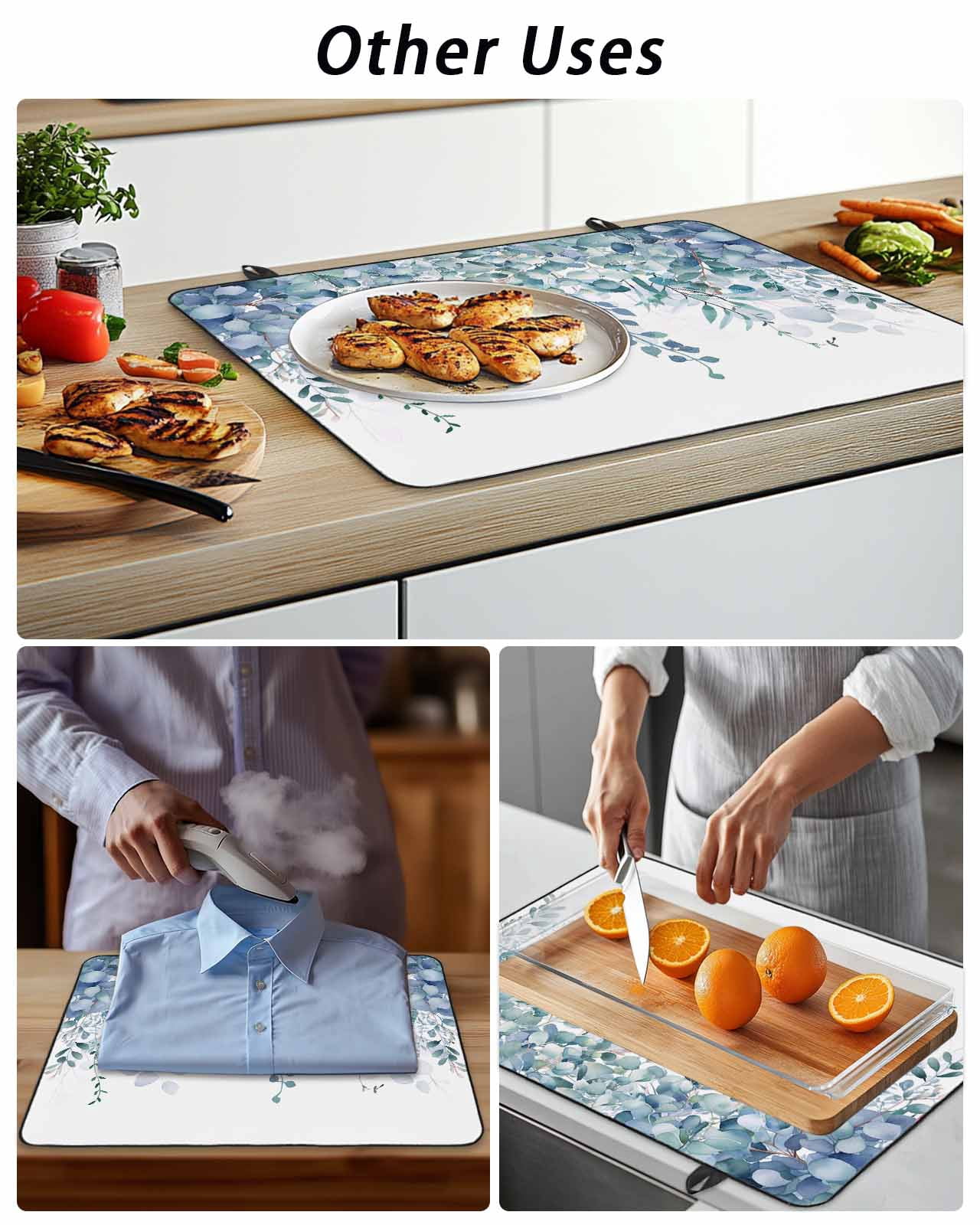 Stove Top Covers for Electric Stove, Teal Blue Eucalyptus Leaves Glass Stovetop Cover Protector, Spring Floral Summer Botanical Induction Cooktop Protector Oven Mat for Kitchen Countertop 28.5"x20.5"