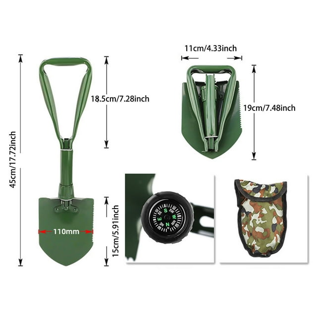 JJKBVCLO 23 Inch Tri Fold Folding Shovel For Camping & Car Emergencies Heavy Duty Snow/Mud Shovel With OCP Cover Mini Tool,Stainless Steel Disseminators Foldable