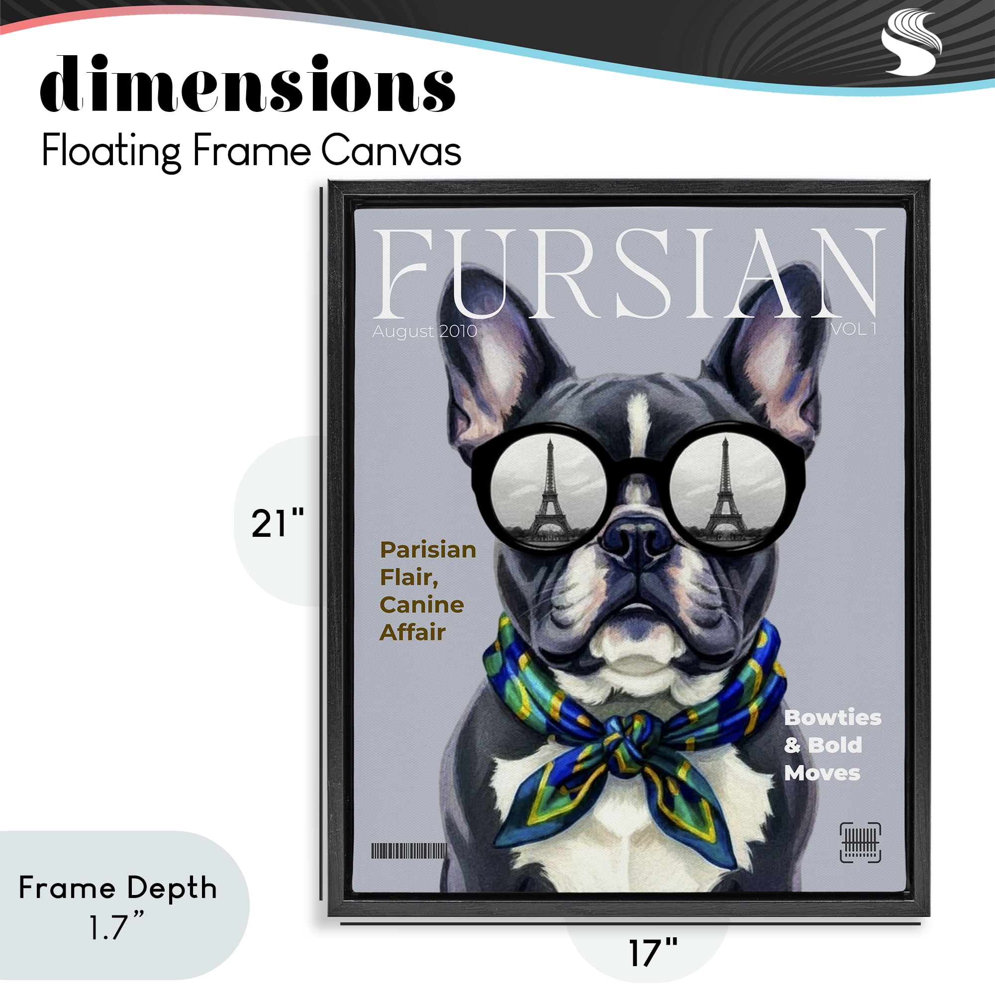 Stupell Industries Fursian Dog Fashion Magazine Black Framed Floater Canvas Wall Art, design by A Barefoot Stylist