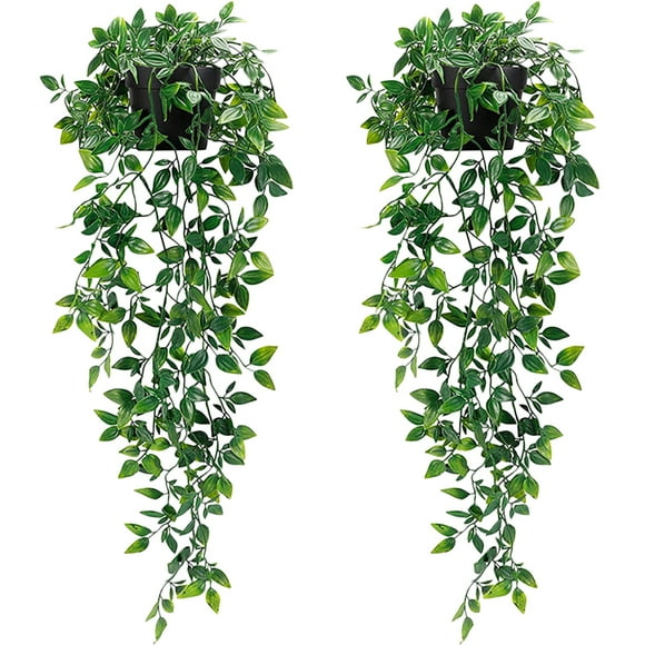 2 plantas artificiales colgantes en maceta.